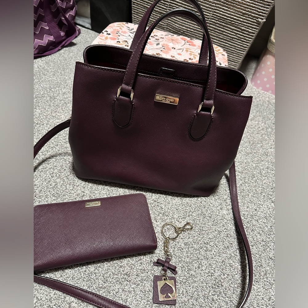 Kate Spade Laurel Way Mahogany Satchel, Wallet, Keychain
